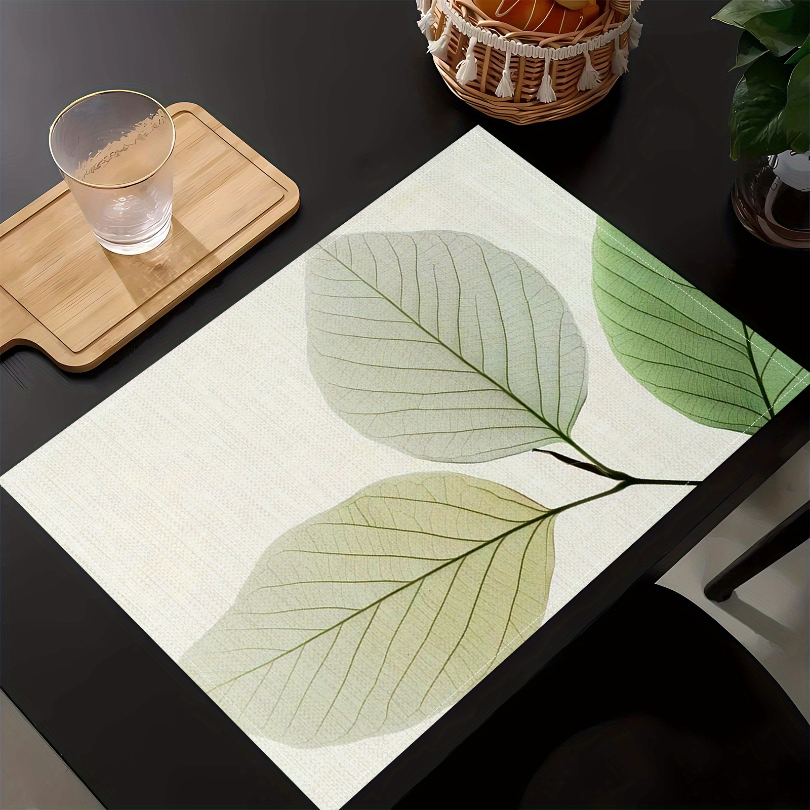 

4pcs Leaf Theme Printed Placemats, Non-slip And Insulation Table Mats, Table Decoration Placemats, Suitable For Kitchen Dinner, Home Supplies