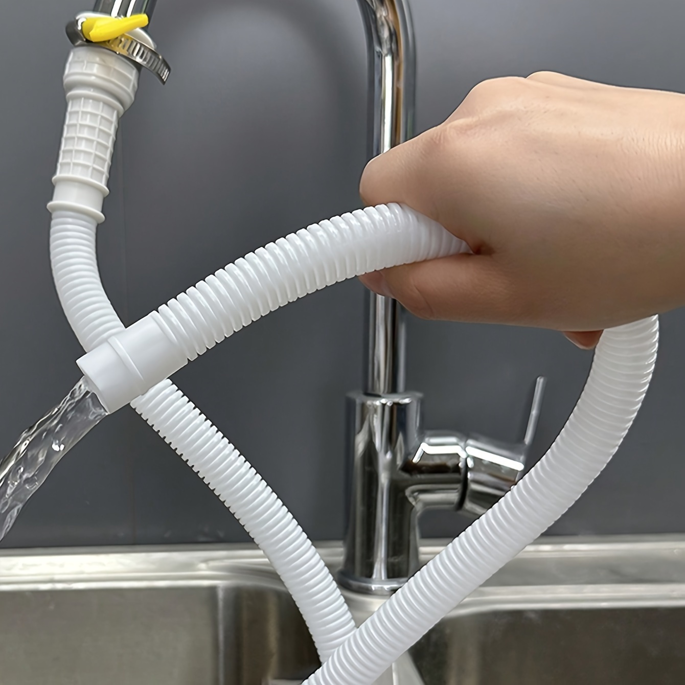 

1pc, 1.5m Plastic Flexible Faucet Extension Hose, White Washing Machine Water Pipe For Indoor Home Kitchen Hand Wash Basin For 1.5cm-2.5cm Pipes, Household Utility