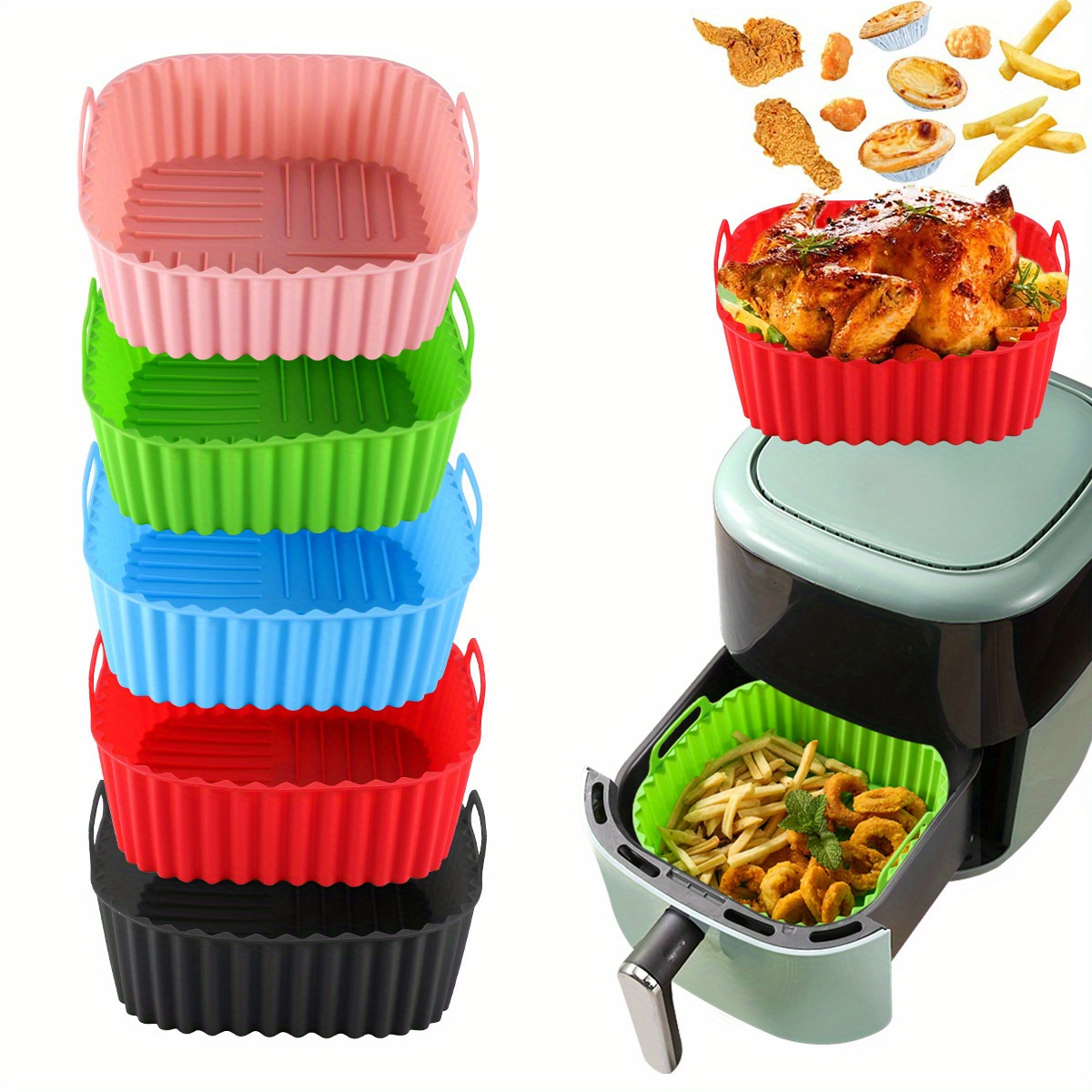 

1pc Reusable Silicone Air Fryer Liners - 8 Inch Square For 4-7 Qt Air Fryers - Oven And Microwave Safe - Easy Cleaning And Non-stick - Perfect For Healthy Cooking