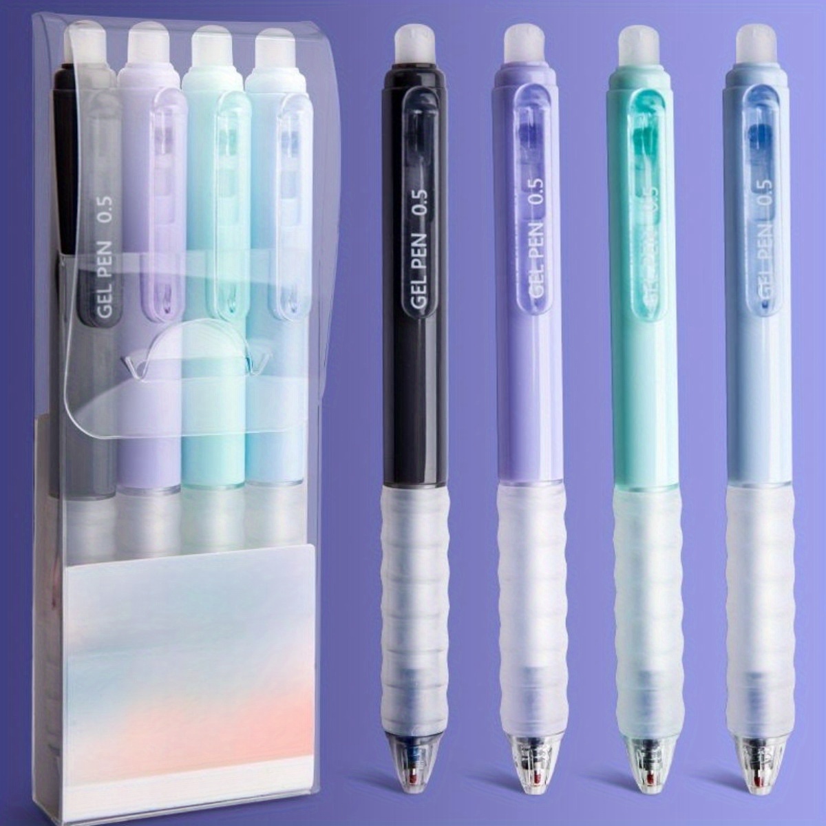 

trendy" 4-piece Erasable Gel Ink Pens, 0.5mm Fine Point, Quick-dry & Smooth Writing, Soft Grip, No Bleed - Blue/black