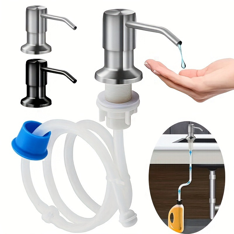 

1pc Stainless Steel Sink Soap Dispenser With Extension Tube, Convenient Countertop Built-in Pump For Easy Soap Dispensing, Ideal Bathroom Accessory For Home