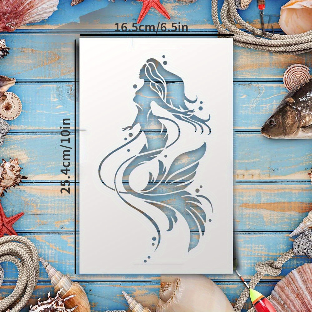 

Reusable Mermaid Silhouette Stencil 6.5x10 Inch - Multipurpose Mylar & Acetate Stencils For Painting On Walls, Wood, Fabric, Crafts - Home Decor And Art Project Template