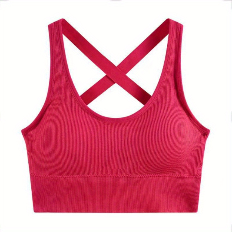 

Women's Sexy Cross-back Sports Bra, Breathable Wireless Bandeau Top, Alluring Backless Base Layer, Outdoor Wear, Pink