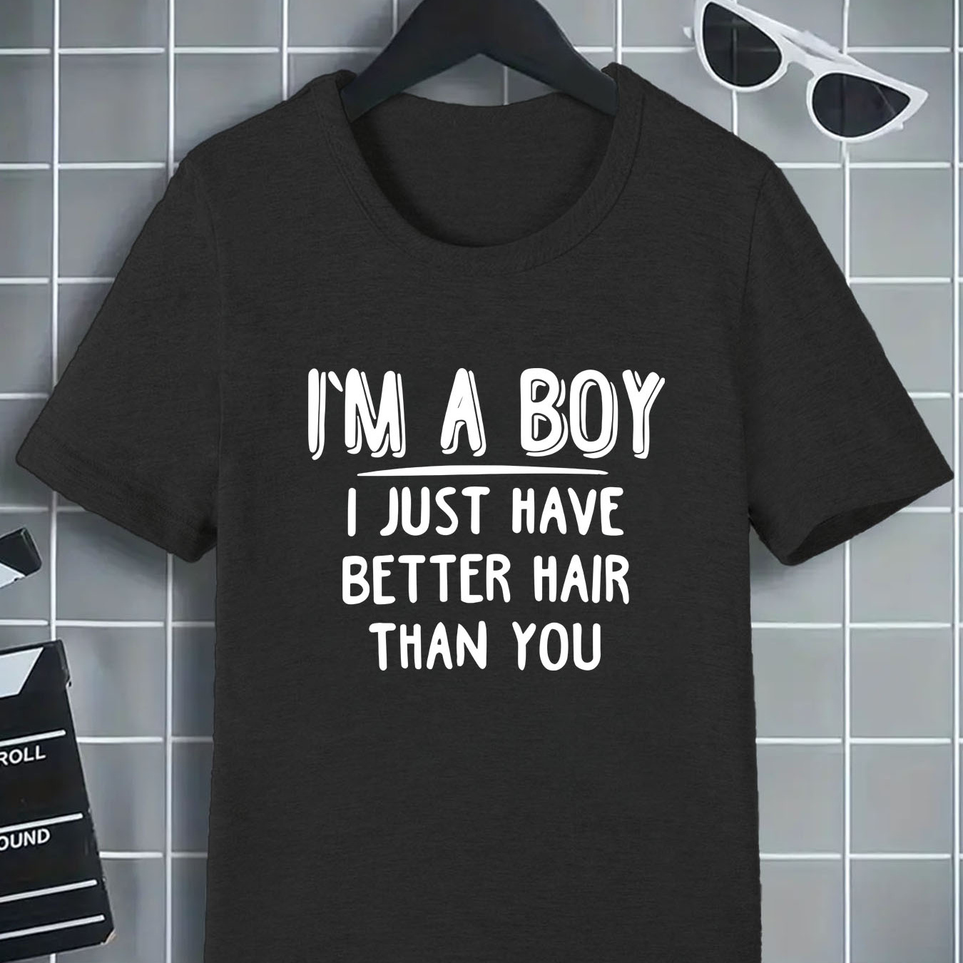 

I'm A Boy Print Round Neck T-shirt, Short Sleeve Tee Tops, Boy's Summer Spring Clothing