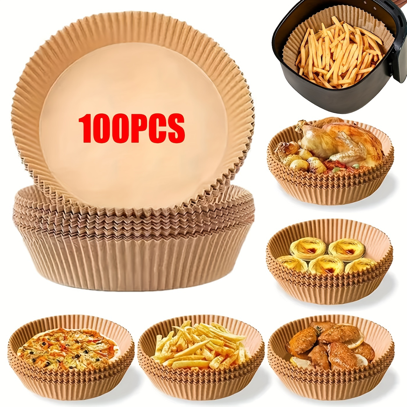

100pcs Non-stick Air Fryer Liners - 7.9 Inch Round, Disposable, Unbleached, Oil-proof Parchment Paper For 5-8 Qt Baskets - Easy Clean-up And Healthier Cooking !