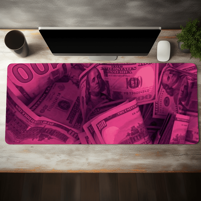 

Large Pink Dollar Gaming Mouse Pad - Non-slip Rubber Base, Stitched Edges, 35.4x15.7" Desk Mat For Home Office & Gaming Laptop Large Mouse Pad Large Mouse Pads For Desk