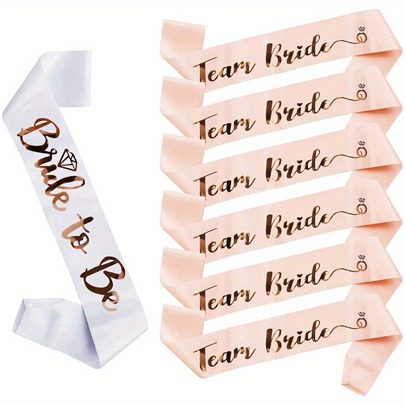 Image of 7pcs/set Rose Golden Satin Sash For Bachelorette Party And Wedding Celebrations - Perfect For Bridal Shower Decorations And Hen Party Supplies,halloween,christmas