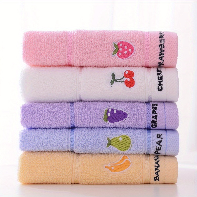 

5pcs Cotton Face Towels, Quick-dry Cute Cartoon Fruit Designs, Soft Bath Washcloths