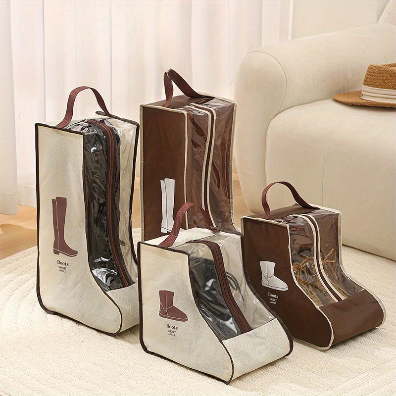 

1pc Portable Shoe Storage Bag With Handle, Long & Short Boots Organizer, Home Shoes Organization Solution, Clear Window Design