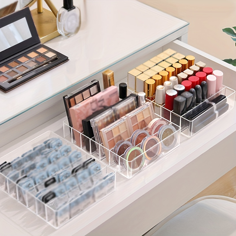 

1pc Clear Makeup Organizer For Vanity - Multi-grid Cosmetic Storage Box For Eyeshadow Palettes, Lipsticks, And More - Transparent, Multifunctional Container For Home And Travel