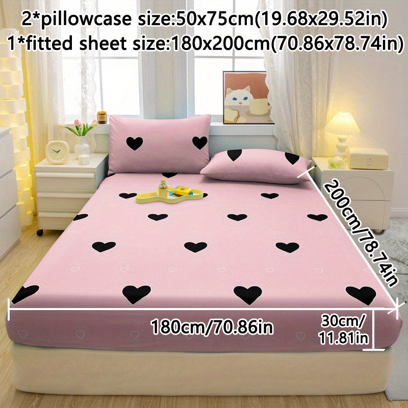 3pcs Telepathic Pink Pattern Fitted Sheet Set - Soft And Comfortable Bedding Cover Set For Bedroom, , And Dorm Decor, Includes 1 Fitted Sheet + 2 Pillowcases