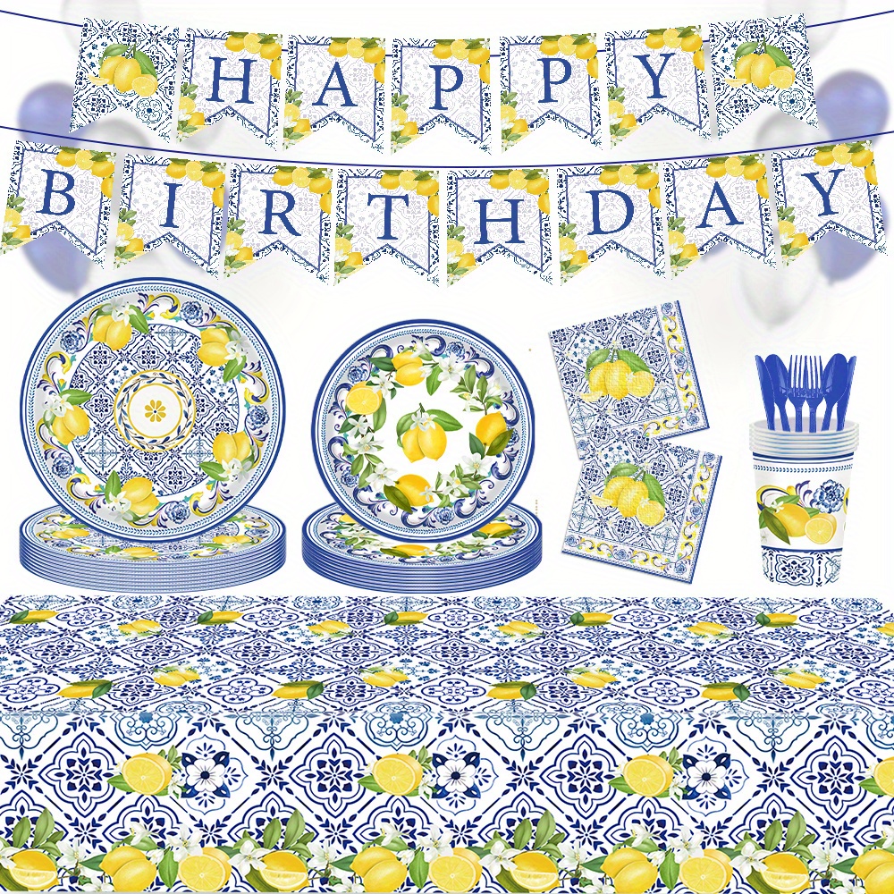 

Set, Cabbage Pattern Lemon Print Cutlery Set, Birthday Party Decorations, Exquisite Printed Cutlery Set For 20 Guests