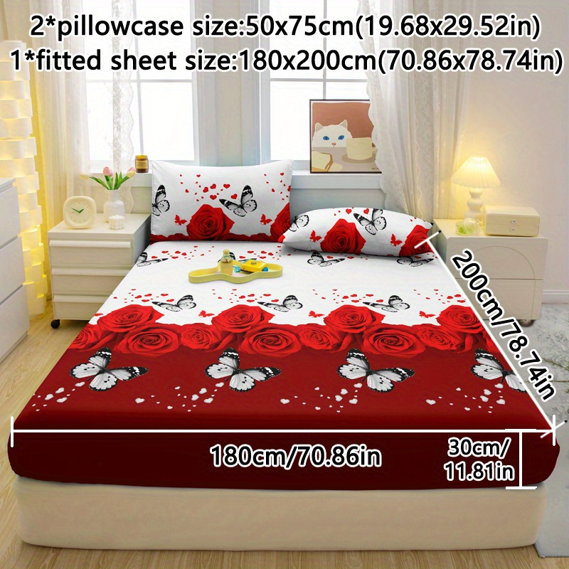 3pcs Floral Bed Sheet Set - Soft And Comfortable Bedroom, And Dorm Decor Bedspread Set Three-piece Set (includes 1 Bed Sheet + 2 Pillowcases)