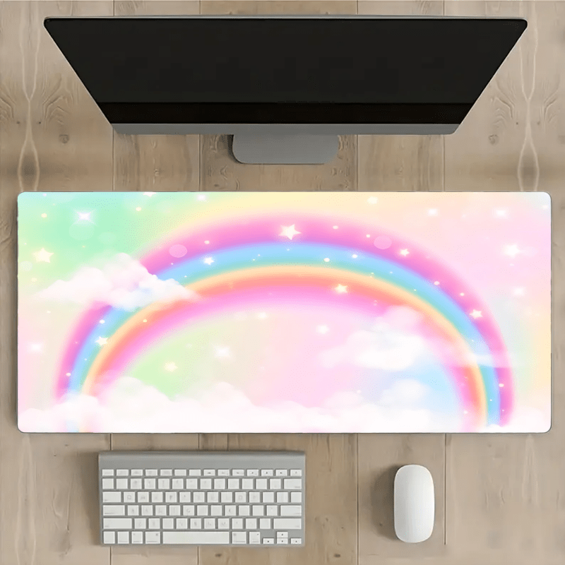 

Cartoon Colorful Rainbow Large Mouse Pad Computer Hd Desk Mat Keyboard Pad Natural Rubber Non-slip Office Mousepad Table Accessories As Gift For Boyfriend/girlfriend Size35.4x15.7in
