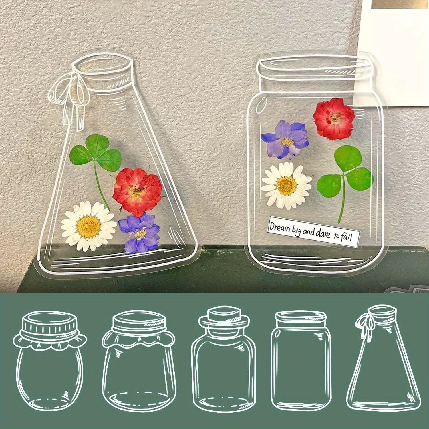 

20-piece Diy Dried Flower Bookmark Kit - Easy Transparent Bookmarks With Clear Jars & Stickers, Large Size (press Flowers Not Included)