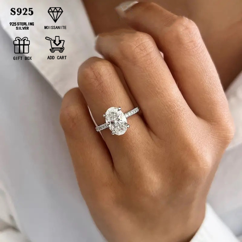   half set goose egg shaped ladys ring made of about 2 6g s925 silvery with low allergy 1ct 2ct oval   diamond elegant for engagement or proposal wedding anniversary jewelry   with exquisite gift box packaging details 1