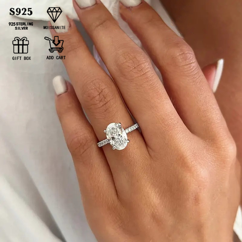   half set goose egg shaped ladys ring made of about 2 6g s925 silvery with low allergy 1ct 2ct oval   diamond elegant for engagement or proposal wedding anniversary jewelry   with exquisite gift box packaging details 2