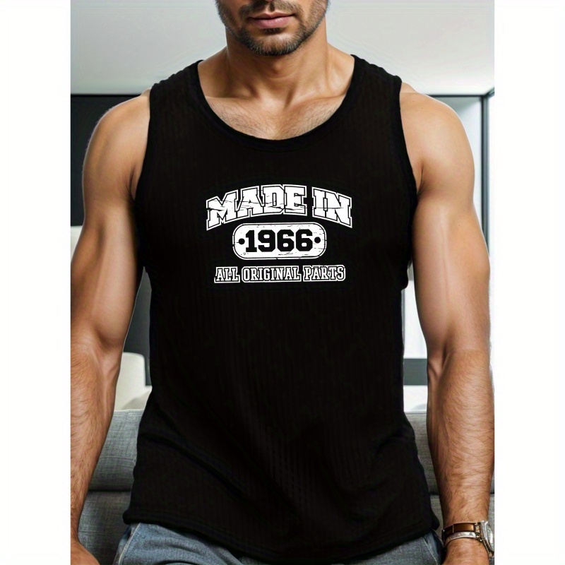 

Made In 1966 Print Summer Men's Quick Dry Moisture-wicking Breathable Tank Tops, Athletic Gym Bodybuilding Sports Sleeveless Shirts, For Running Training, Men's Clothing
