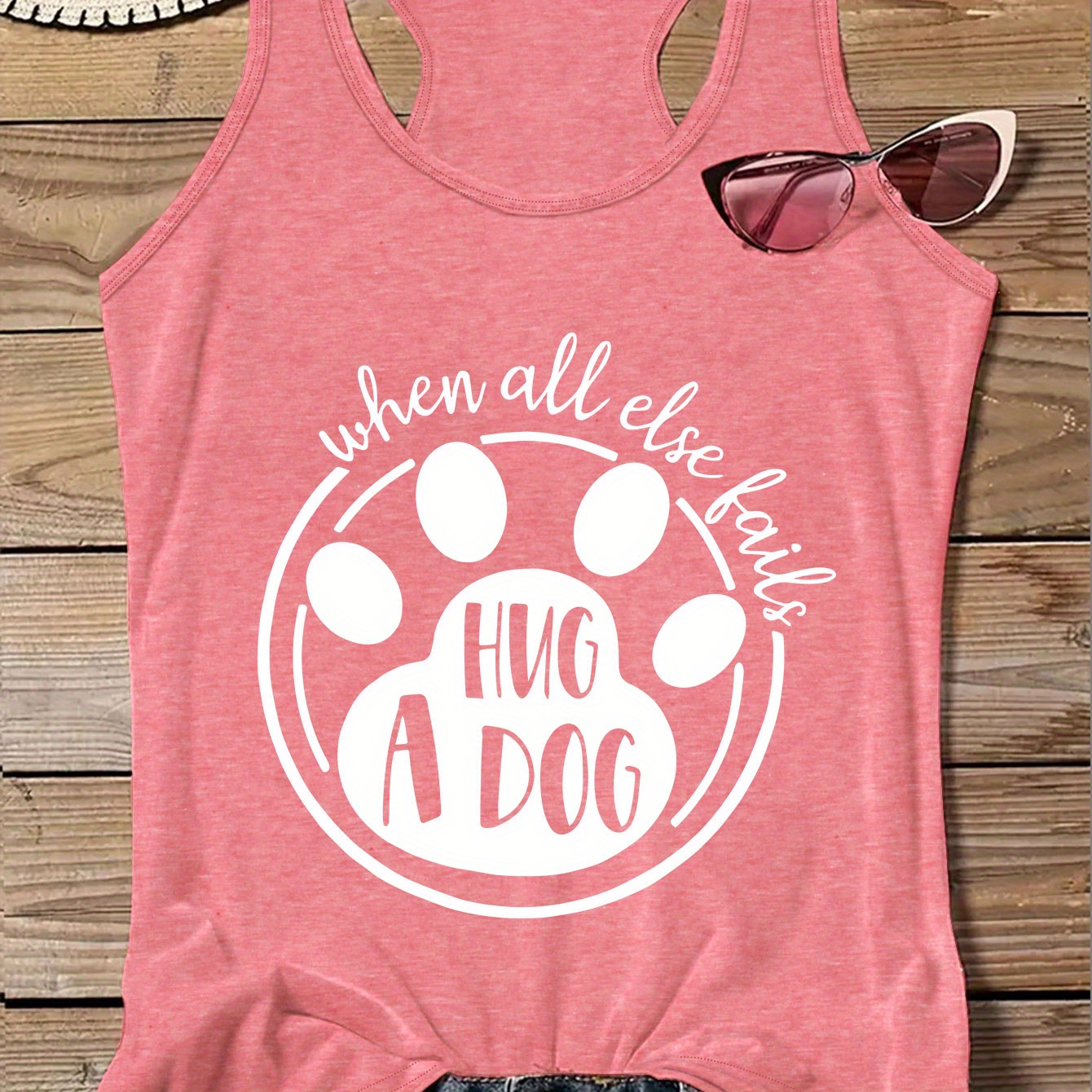 

Plus Size Dog Paw Print Tank Top, Casual Crew Neck Sleeveless Tank Top For Summer, Women's Plus Size clothing