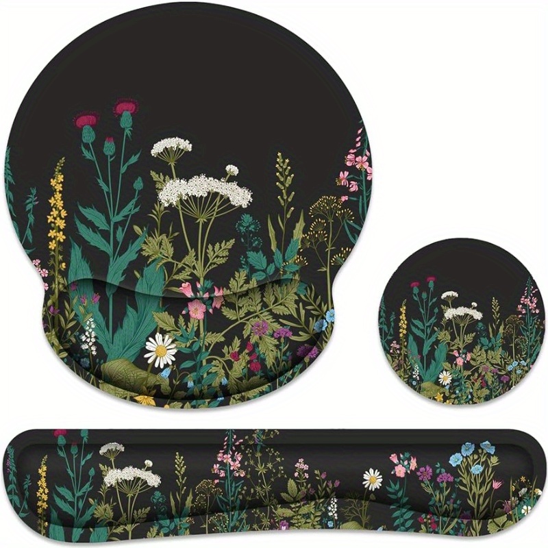 

Ergonomic Mouse Pad With Wrist Support And Keyboard Rest Set, Memory Foam Cushion For Comfortable Typing And Gaming, Ideal For Desktop, Office, And Laptop Use - Floral Design
