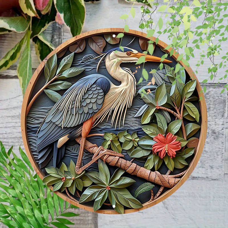 

Egret Aluminum Tin Wall Art Sign - Weatherproof 8-inch Circle Decor With Hd Print, Fine Art Quality For Home And Office - Nature-themed Egret Decoration Qy1540