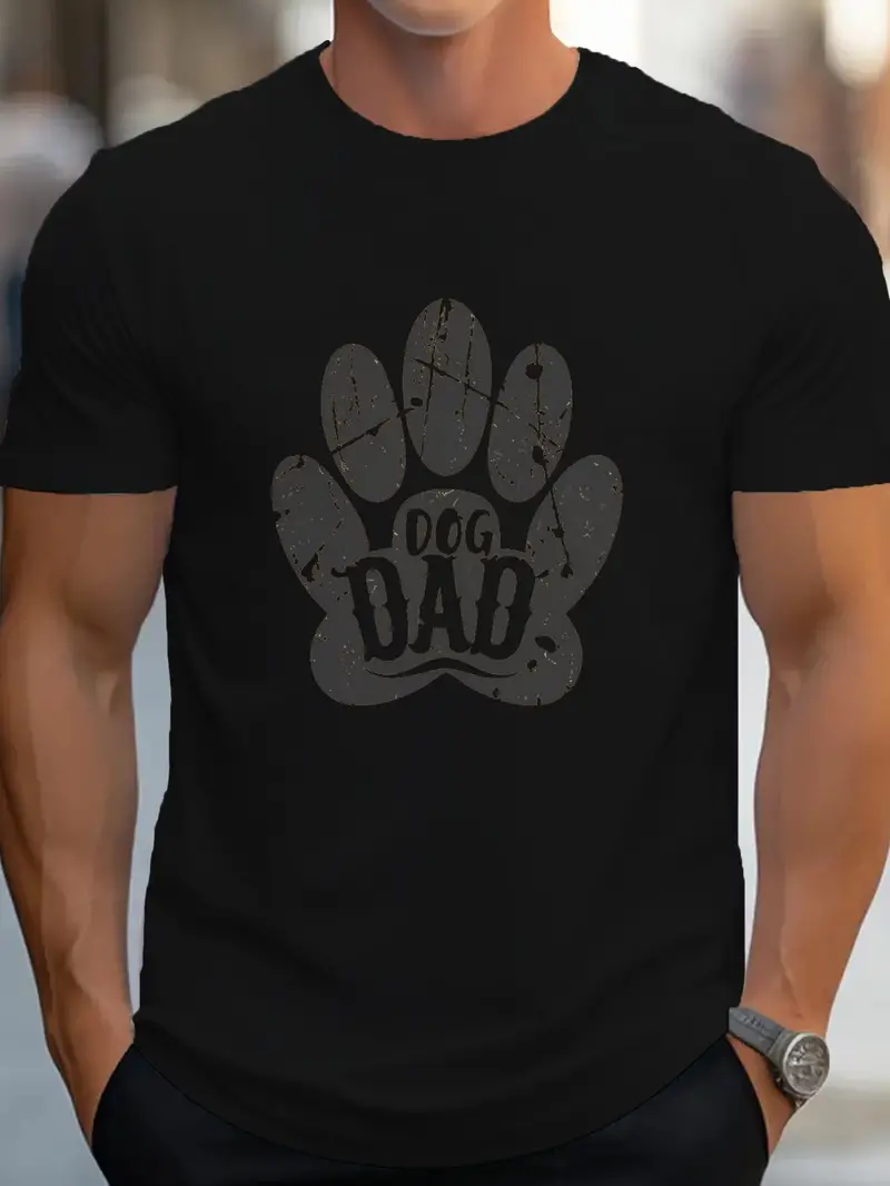 Plus Size Crew Neck T shirt Men Paw Dog Dad Graphic Print - Temu