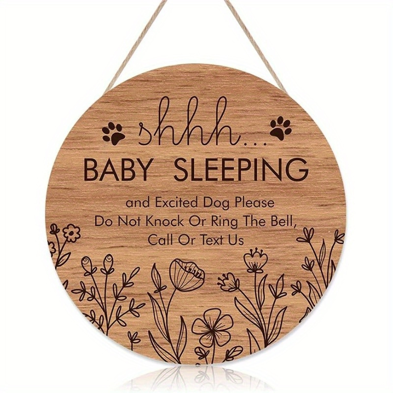 

Shh Baby Sleeping Excited Dog Wooden Hanging Sign - 18cm Round Home Decor Door Hanger For Bedroom And Living Room Wall Decoration - Wood Fiber Board Material