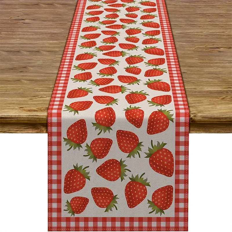 

1pc, Table Runner, Re And White Buffalo Plaid Design, Strawberry Pattern Table Runner, Table Decor For Birthday Baby Shower, Party Kitchen, Dining Home Decoration