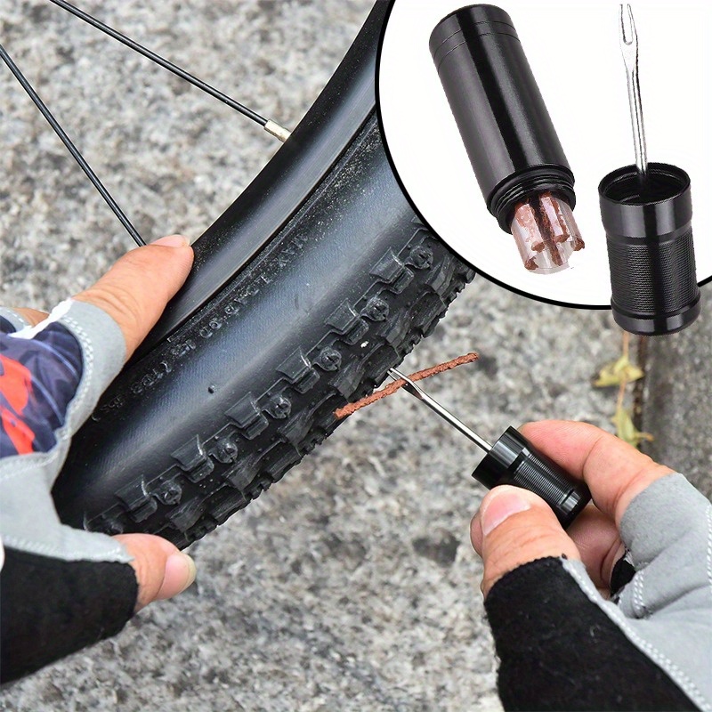 

Bike Tubeless Tire Repair Kit, Rubber Strips And Insertion Tool For Fixing Puncture Flat Road Mtb Bicycle