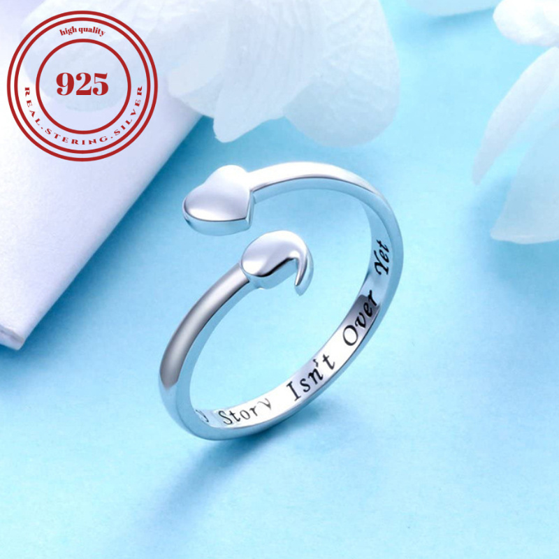 

Elegant 925 Silver Ring - Unique Comma & Heart Design, Adjustable Fit, Lightweight For Everyday Comfort.