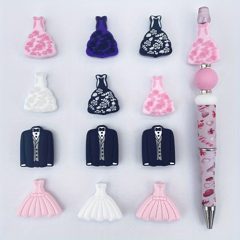 

6pcs New Suit Wedding Dresses Silicone Loose Spacer Beads Diy Wedding Gifts Souvenirs Handmade Crafts Beadable Pen Accessories Don't Fade Skirts Charms Hole Beads