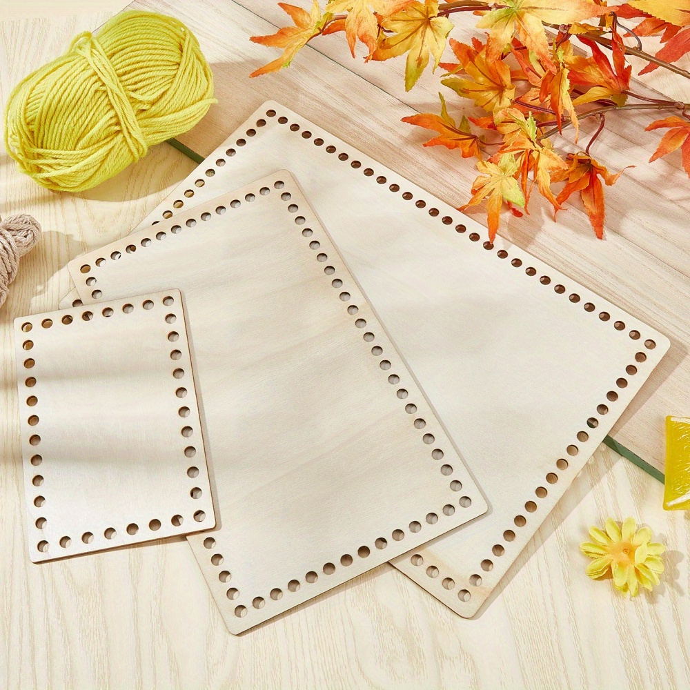 

3pcs/set Fonds de panier en bois Rectangles Solides Base en bois pour panier au crochet, pour la fabrication de paniers de bricolage