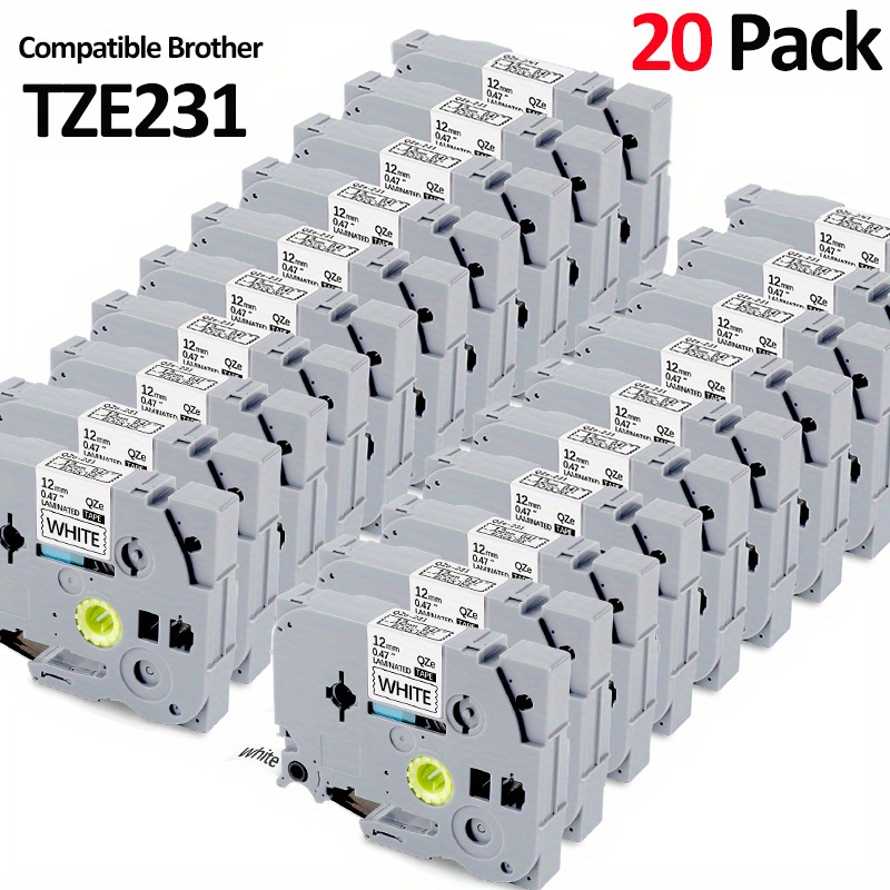 

20-pack Label Maker Tape For Brother Tze-231 Tz-231 Laminated P-touch Compatible Label Tape Replacement For Model Pt D200 D210 H100 1880, 12mm 0.47 Inch Black On White