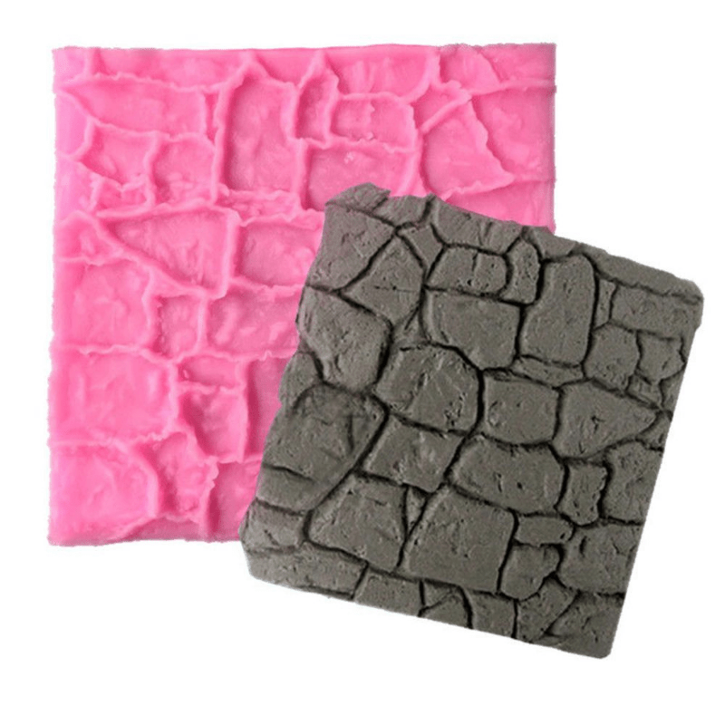 

1pc, 3d Silicone Brick Wall Pattern Mold, Rock Stone Chocolate/cake/fondant Mold, Diy Baking & Cake Decorating Kitchen Gadget, Home Baking Accessory For Castle & Farm Design