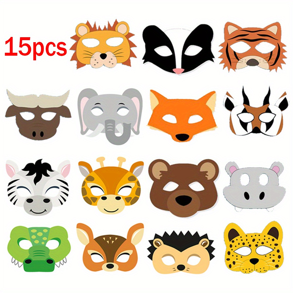 

15pcs Jungle Safari Animal Masks, Assorted Wild Animal Face Masks, Zoo Theme Birthday Party Supplies, Photo Props