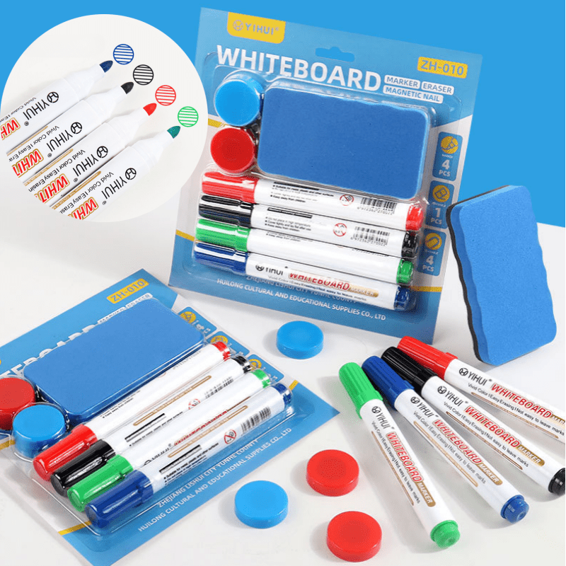 

vibrant Colors" Erasable Whiteboard Marker Set With Extra Large Capacity - Water-based, Colorful Pens With Magnetic Eraser Beads Or Buttons