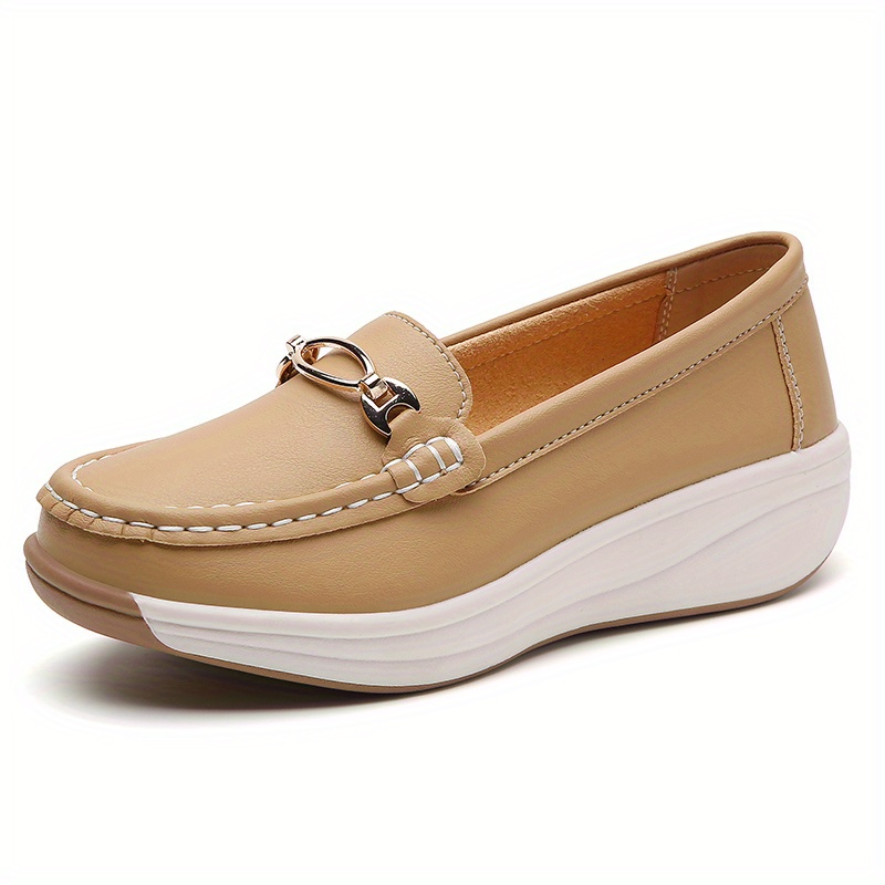 Shiny Buckle Womens Loafers - Stylish Slip-Ons with Cushioned Comfort for Everyday Walking - Versatile Soft Sole Shoes