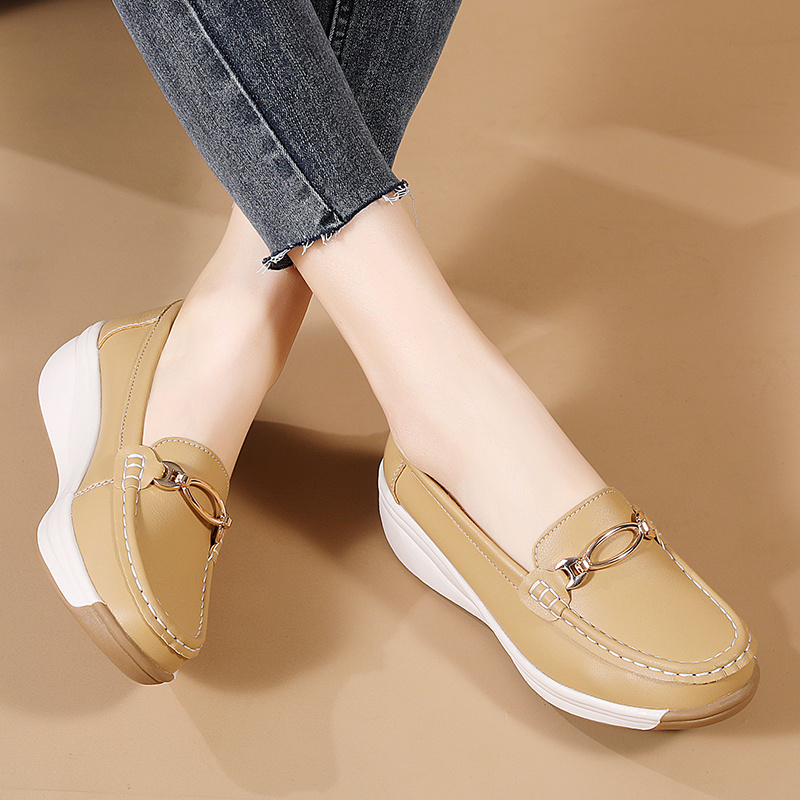 Shiny Buckle Womens Loafers - Stylish Slip-Ons with Cushioned Comfort for Everyday Walking - Versatile Soft Sole Shoes