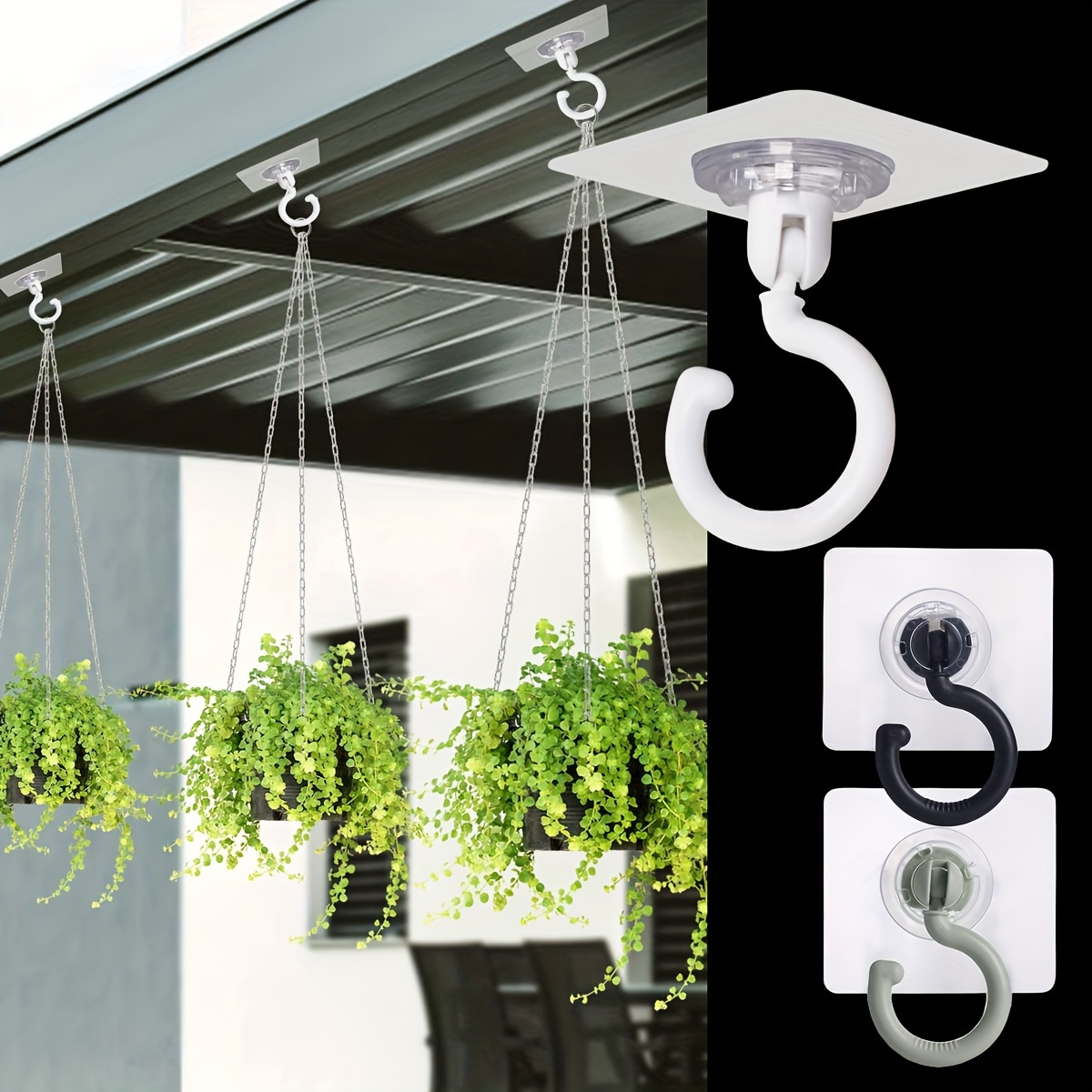 

5pcs Plastic Adhesive Ceiling Hooks, Rotatable 360°, No-drill Easy Hanging For Plants, Lanterns & Wind Chimes