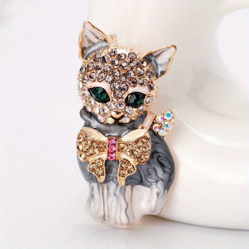 Image of Europe And The United States Wind Fashion Personality Cute Kitten Brooch Alloy With Water Drill Versatile Clothing Accessories Corsages