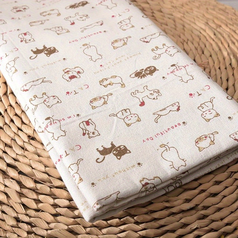 

Cat-themed Cotton Linen Blend Fabric, Floral Print For Diy Projects And Tablecloth Crafting