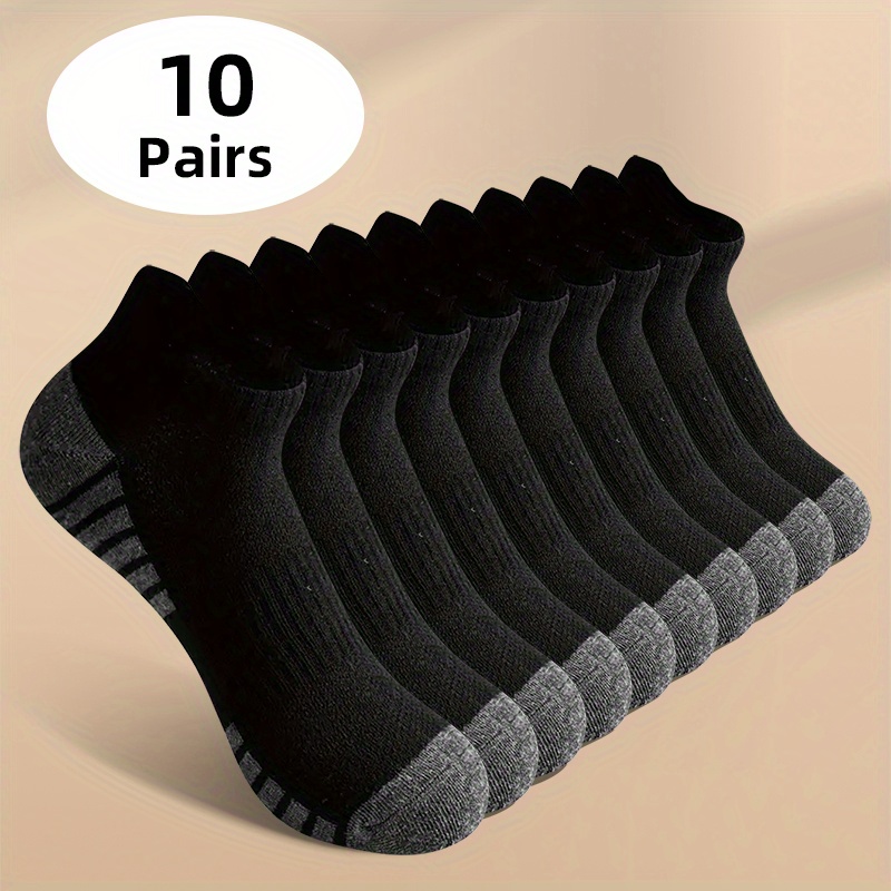 

10 Pairs Of Men's Knitted Anti Odor & Sweat Absorption Low Cut Socks, Comfy & Breathable Sport Socks, For Daily Wearing, Spring And Summer