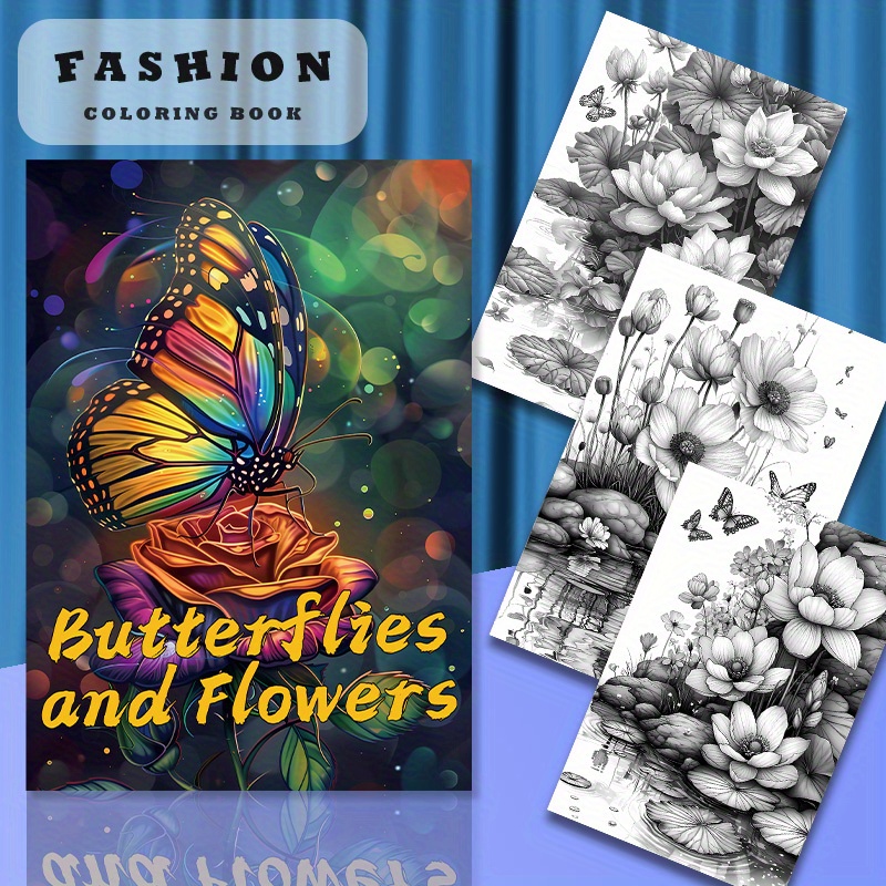 

Butterflies And Flowers Coloring Book For Adults - Upgraded 22-page Paper Sketchbook - Birthdays, Holidays, And Parties - Loose Sheets Style