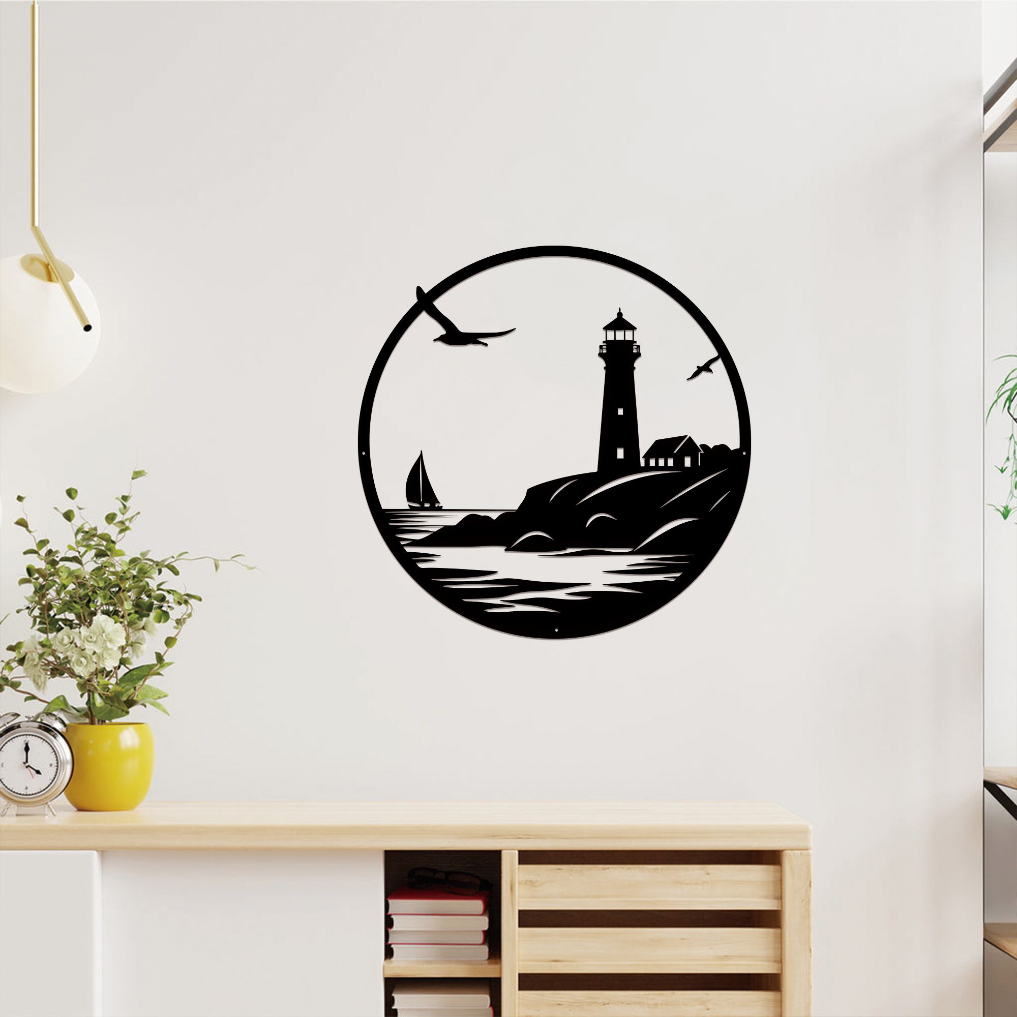 

Chic Metal Lighthouse & Seagull Wall Art - Elegant Iron Sculpture For Home, Office, Or Bedroom Decor