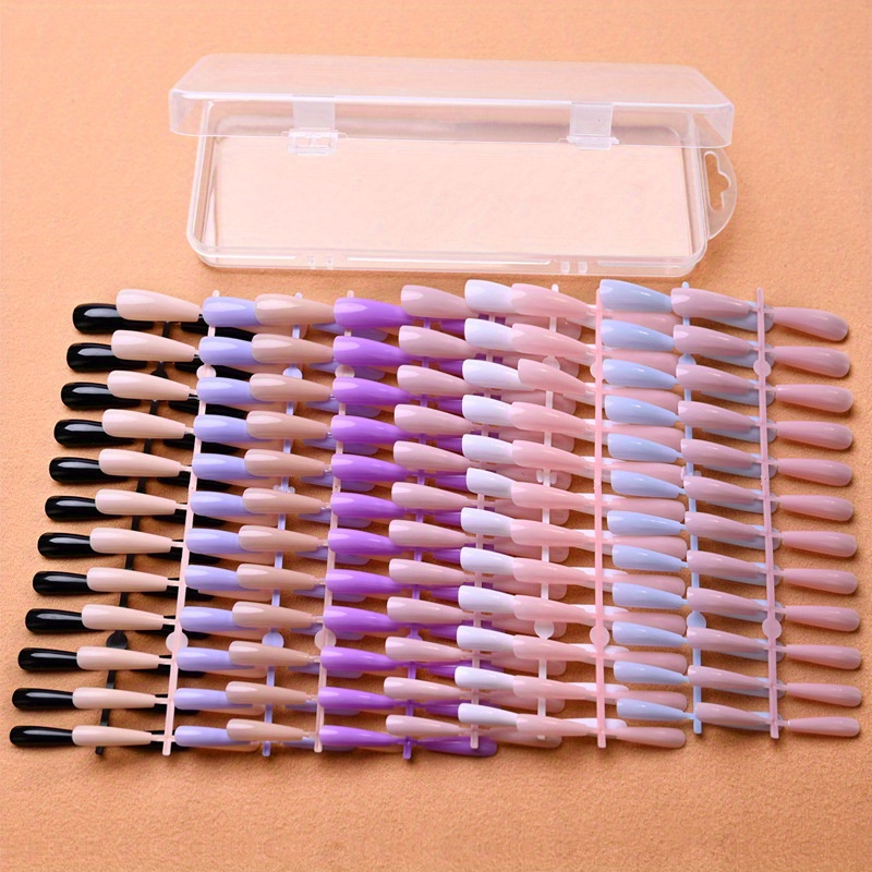 

240pcs Extra Long Coffin Fake Nails Set, Mixed Color Glossy Press-on Nails, Full Cover Artificial Nail Tips With Clear Storage Box For Nail Art Design And Diy Salon - Multi Sizes