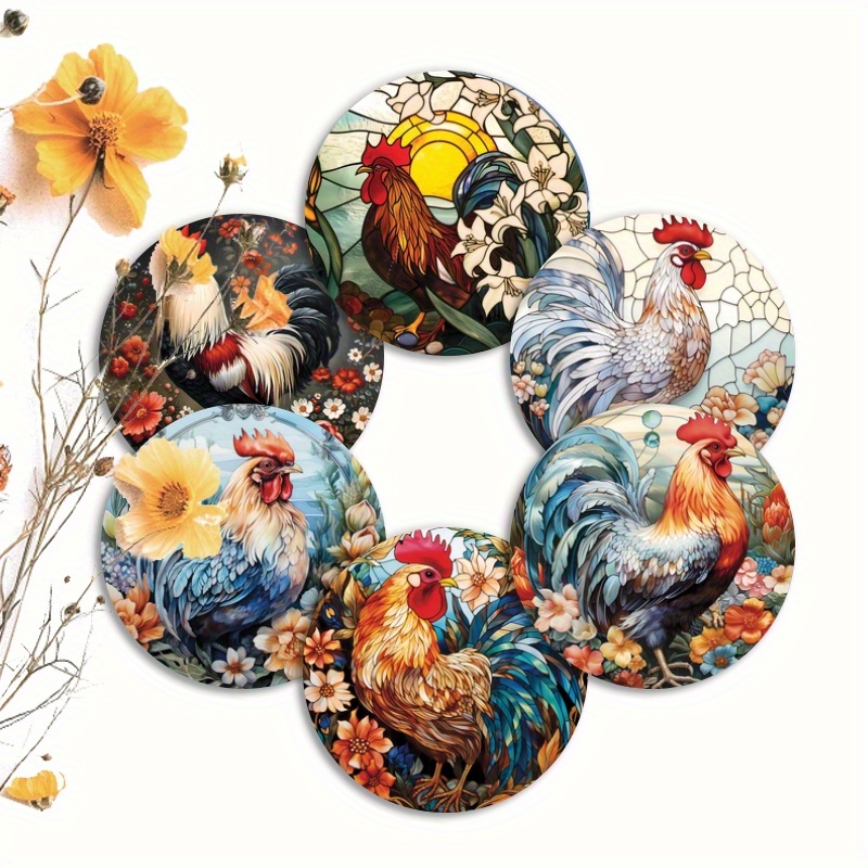 

6pcs, 10x10cm Acrylic Rooster Coaster Decoration 4x4inch Rooster Coaster Decorative Spring Apartment Suitable For Bedroom, Living Room, Gift For Friends And Family Mother's Day