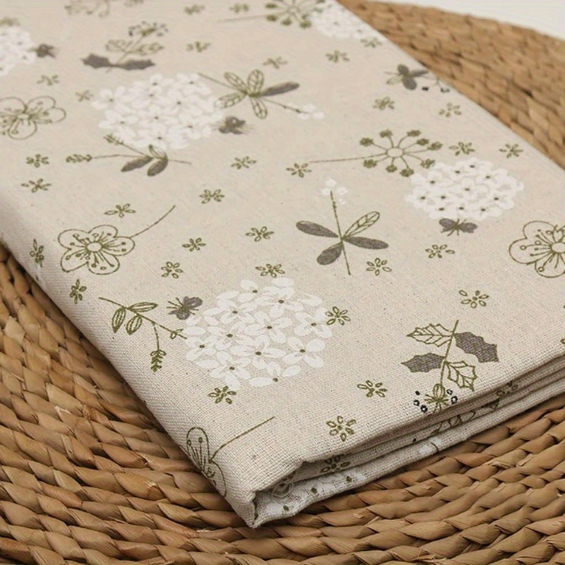 

diy Floral" Floral Cotton Linen Blend Fabric - 1pc, Decorative Print For Diy Projects & Tablecloth Crafting