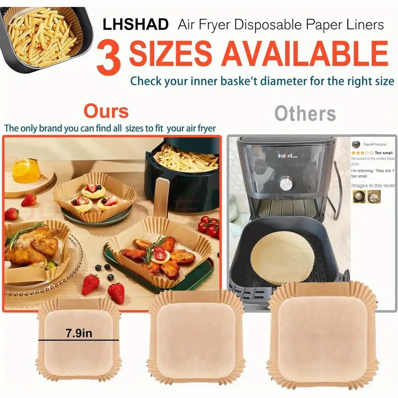 100pcs disposable paper liners for air fryers, large paper liners for square air fryers, and non stick parchment paper for frying, baking, cooking, baking, and microwave ovens, air fryer liners non stick, special paper for airfryer, air fryer , , kitchen cooking tools, easy , disposable sheets, durable sheets, heatresistant paper, cooking liners, baking enthusiasts, kitchen professionals Product details 1