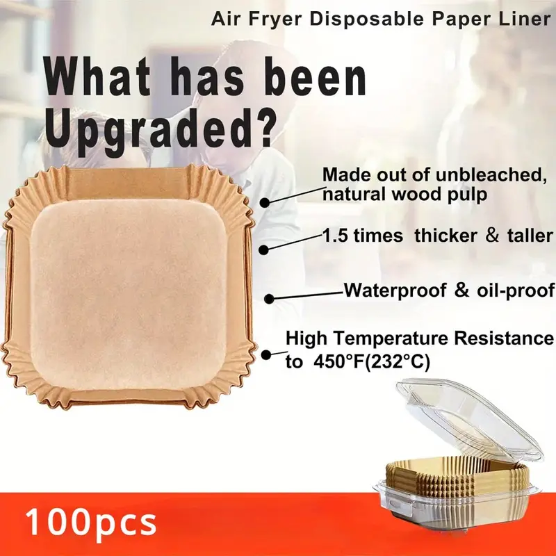 100pcs disposable paper liners for air fryers, large paper liners for square air fryers, and non stick parchment paper for frying, baking, cooking, baking, and microwave ovens, air fryer liners non stick, special paper for airfryer, air fryer , , kitchen cooking tools, easy , disposable sheets, durable sheets, heatresistant paper, cooking liners, baking enthusiasts, kitchen professionals Product details 2