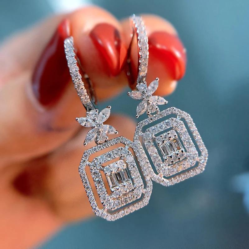 

Iced Out Shiny Zircon Square Pendant Mini Hoop Earrings Bling Bling Super Shiny Ear Piercing Jewelry Decoration